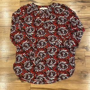 Loft XS Red Floral Long Sleeved Blouse